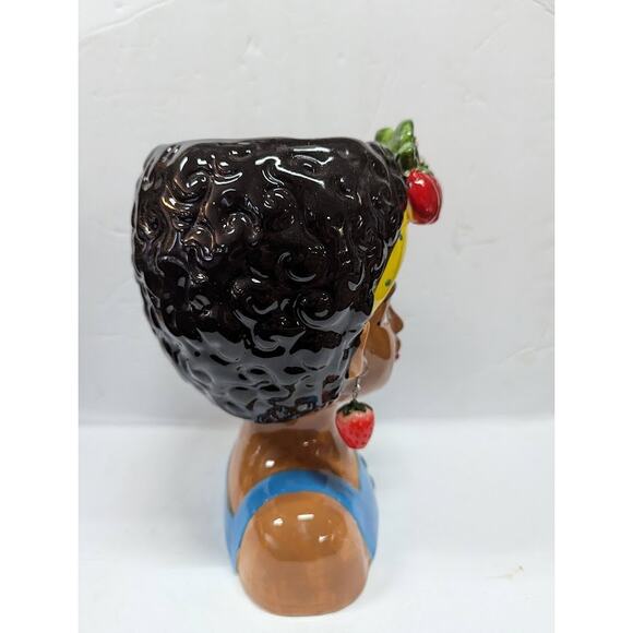 Large Ceramic Fruit lady headvase planter Multi 9" tall Strawberry Island Girl - Picture 7 of 8